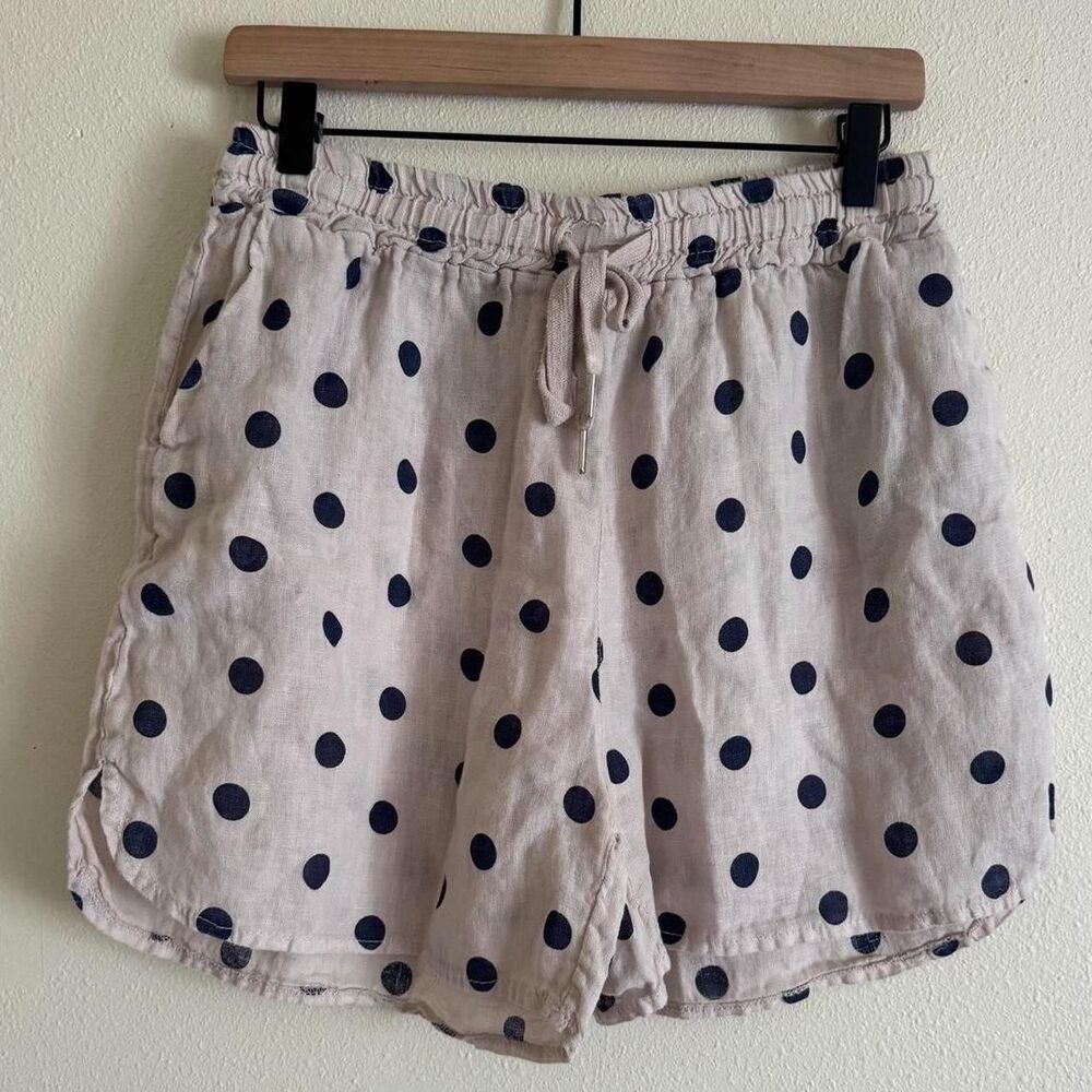 Puro Lino Italy 100% Linen Polka Dot Beige Navy Shorts Coastal Resort Matching